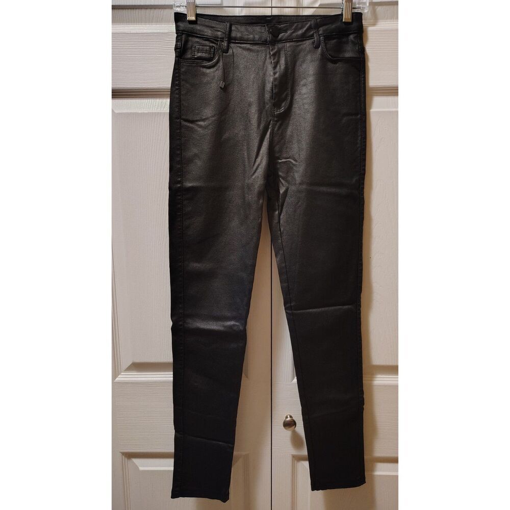 Women's High-Rise Coated Black Skinny Jeans Leather Look Medium